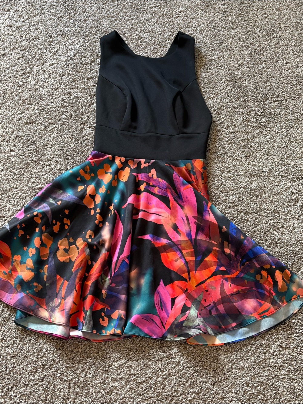 Girls' Black Bodice Floral Multicolor Skater Dress Marciano